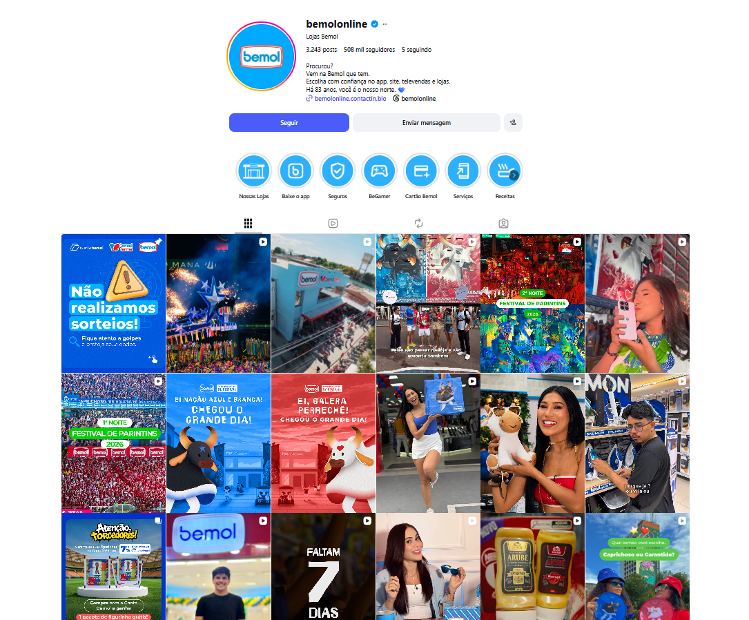 Print do perfil do Instagram da Bemol